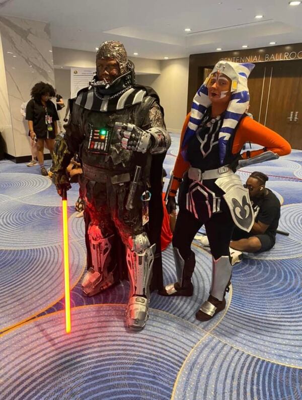 Suwanee resident Jake Calhoun proposed to Maryanne Henley after the Dragon Con Masquerade Costume Contest on Sept. 2, 2024. She said yes. (Courtesy of Jake Calhoun)