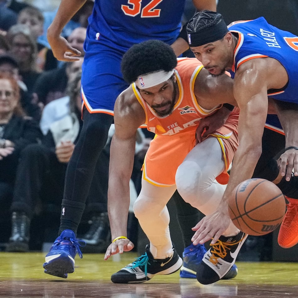 Either Cleveland Cavaliers center Jarrett Allen (left) or New York Knicks guard Josh Hart could be potential first-round opponents for the Atlanta Hawks in the playoffs. (Sue Ogrocki/AP)