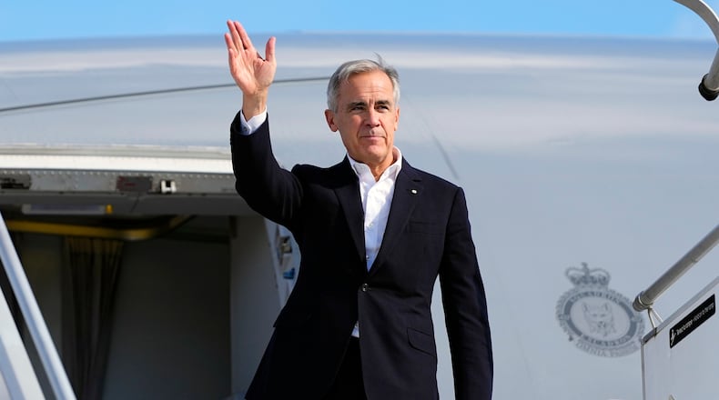 Canadian Prime Minister Mark Carney departs Strasbourg, France, en route to Liverpool, England, where he will meet with British Prime Minister Andy Burnham, France, Wednesday, Sept. 16, 2026. (Justin Tang/The Canadian Press via AP)