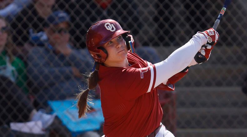 Sooners catcher Kendall Wells' 34th home run ties No. 1 Oklahoma’s program record for the most home runs in a year, with six games still to play. (Mike Buscher/AP)