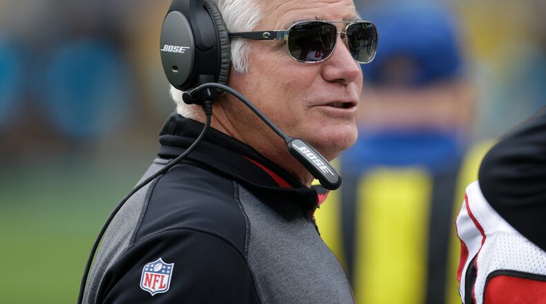The numbers say Falcons head coach Mike Smith's team has a tough path to NFC South title. (AP Photo/Bob Leverone)