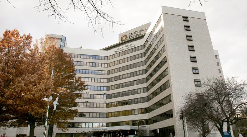 FILE - The main entrance to Rhode Island Hospital is seen in Providence, R.I., on Nov. 27, 2007. (AP Photo/Steven Senne, File)