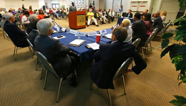 060514 DECATUR: A 17 member Operations Task Force meets for the first time at the Maloof Auditorium with the goal of fixing a broken DeKalb County on Thursday, June 5, 2014, in Decatur. CURTIS COMPTON / CCOMPTON@AJC.COM The DeKalb Operations Task Force met for the first time at the Maloof Auditorium on June 5, 2014. CURTIS COMPTON / CCOMPTON@AJC.COM