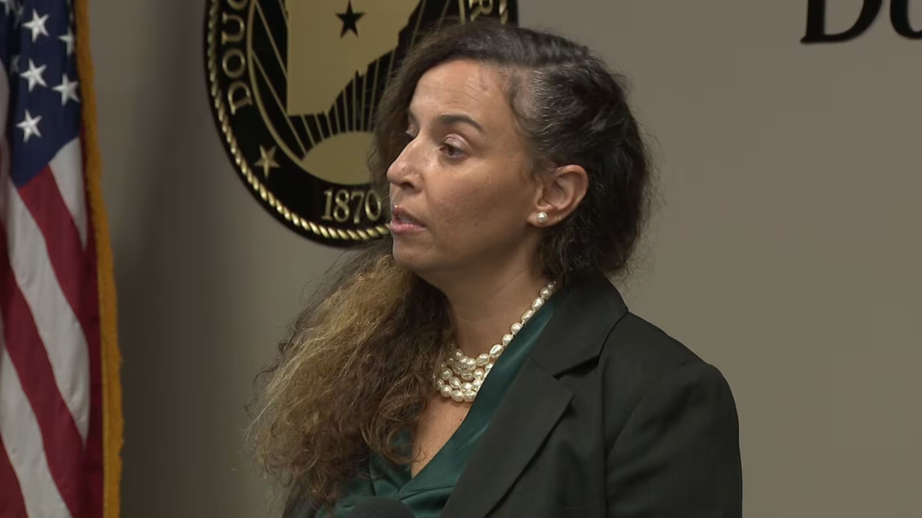 Douglas County District Attorney Dalia Racine spoke about two cases during a news conference Tuesday afternoon. (Courtesy of Channel 2 Action News)