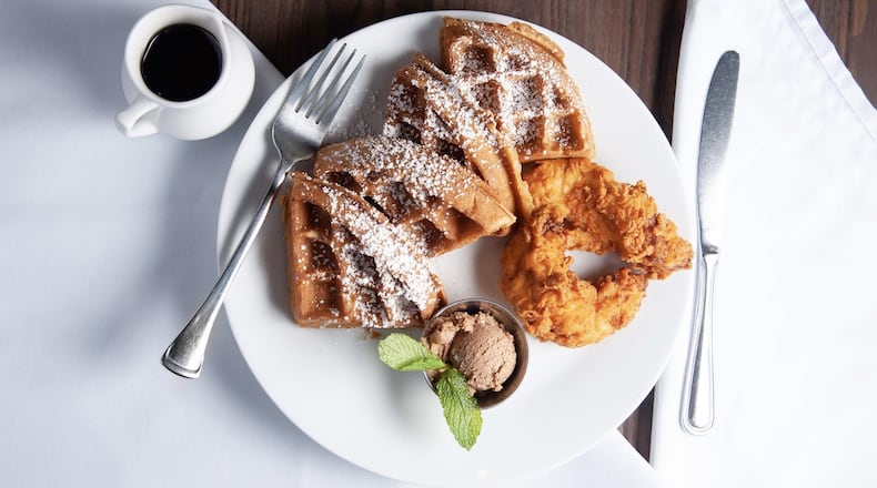 The chicken and sweet potato waffle is a popular menu item at the Peachtree Cafe in Lawrenceville. CONTRIBUTED BY PEACHTREE CAFE