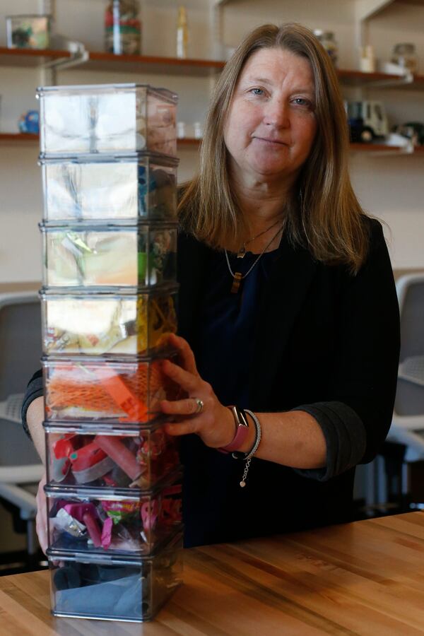 Dr. Jenna Jambeck Georgia Athletic Association Distinguished Professor in Environmental Engineering, 2022 MacArthur Fellow and the Morgan Stanley Plastic Waste Resolution Senior Researcher poses for a photo in her lab at the University of Georgia’s I-STEM2 Building in Athens, Ga., on Friday, Feb. 17, 2023.