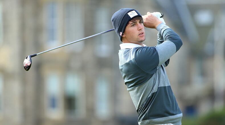 Amateur Oliver Schniederjans of the United States tees off on the 2nd hole during the first round of the 144th Open Championship at The Old Course on July 16, 2015 in St Andrews, Scotland. (Photo by Andrew Redington/Getty Images)