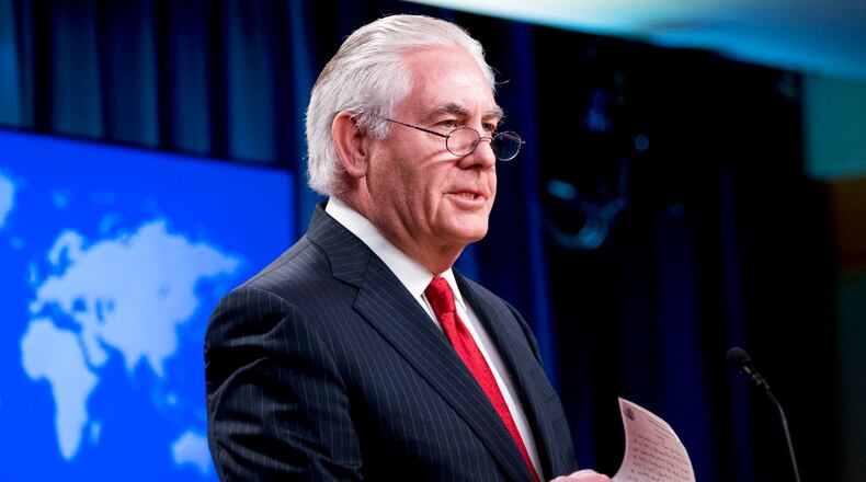 Secretary of State Rex Tillerson speaks at a news conference at the State Department in Washington, Tuesday, March 13, 2018. Trump fired Secretary of State Rex Tillerson on Tuesday and said he would nominate CIA Director Mike Pompeo to replace him, in a major staff reshuffle just as Trump dives into high-stakes talks with North Korea. (AP Photo/Andrew Harnik)