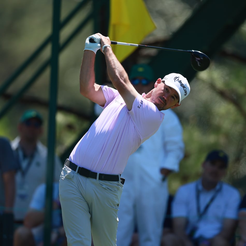 Brian Harman tees off on the first hole during the third round of the Masters at Augusta National Golf Club, Saturday, April 11, 2026, in Augusta, Ga. (Jason Getz/AJC)