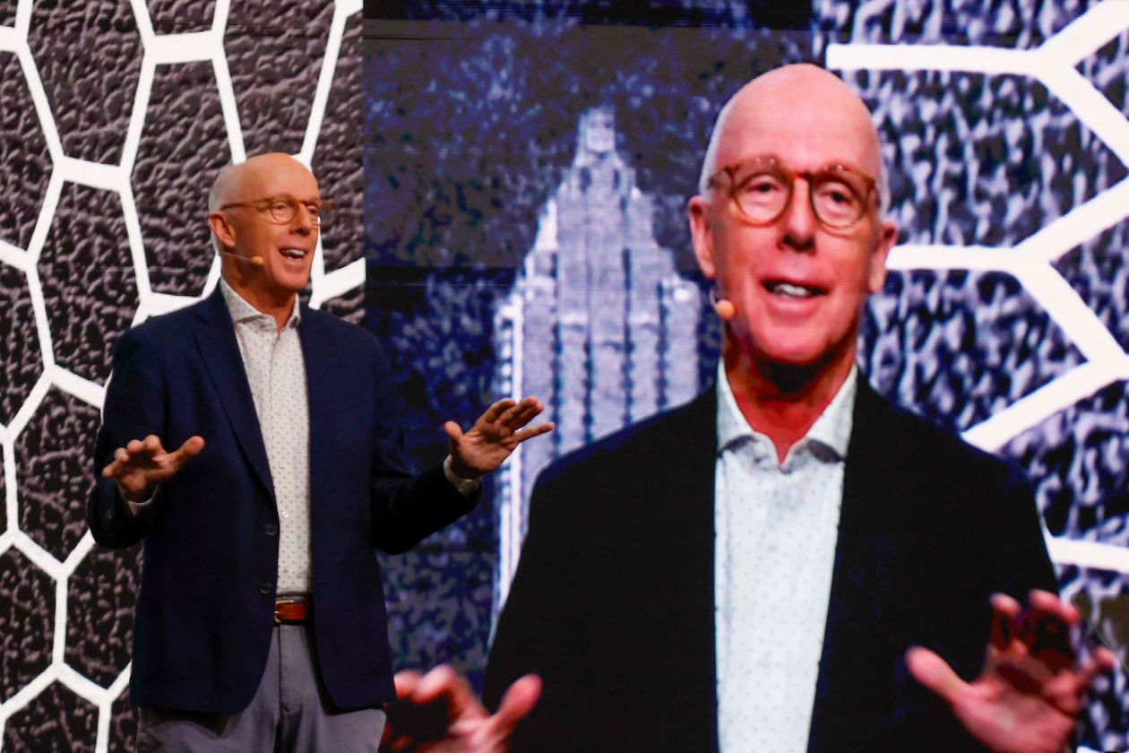 2026 Board Chair Rich McKay delivered his remarks on stage at the Metro Atlanta Chamber’s annual meeting, held at the College Football Hall of Fame in Atlanta on Thursday, Nov. 13, 2025. (Miguel Martinez/AJC)
