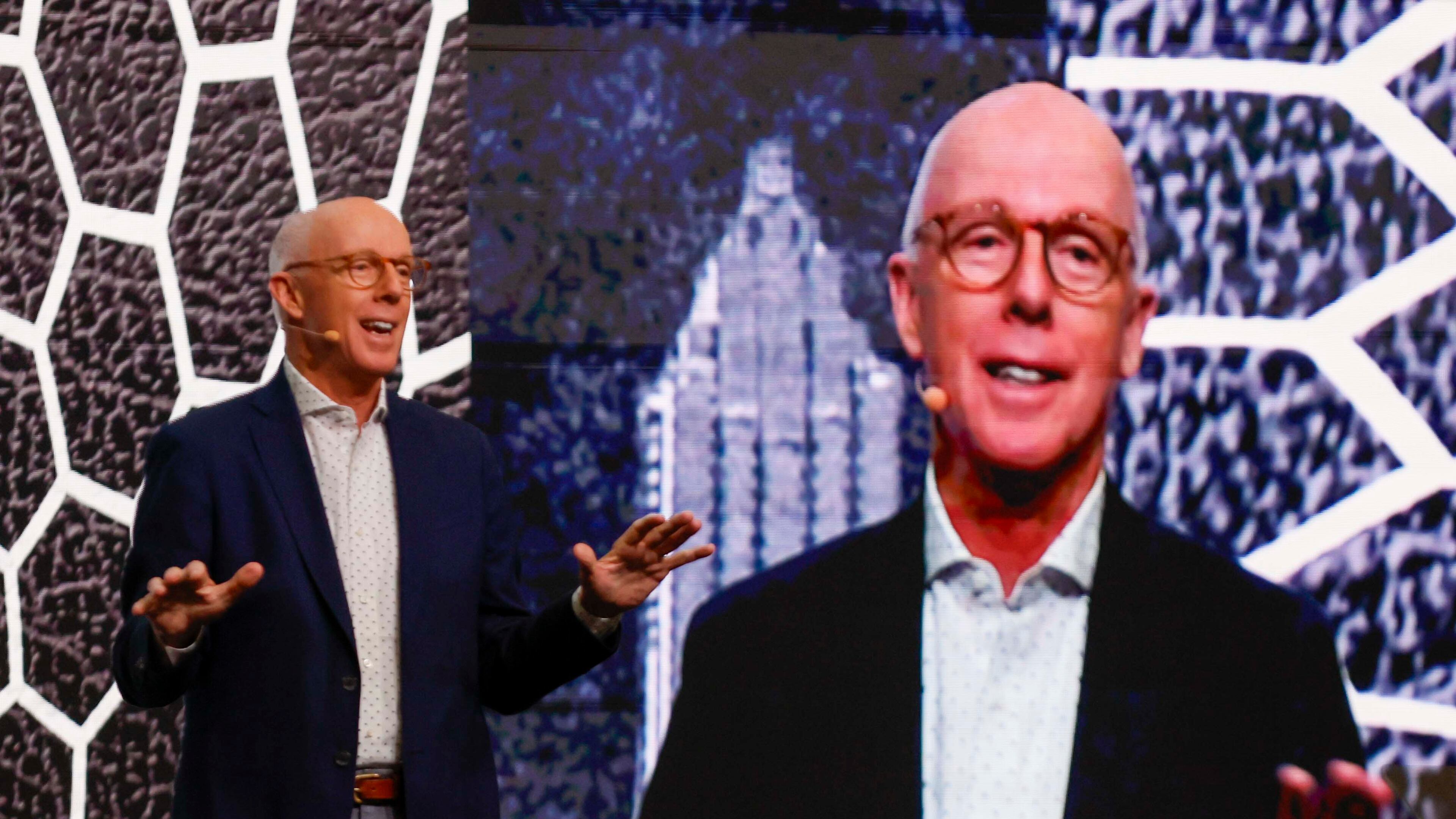 2026 Board Chair Rich McKay delivered his remarks on stage at the Metro Atlanta Chamber’s annual meeting, held at the College Football Hall of Fame in Atlanta on Thursday, Nov. 13, 2025. (Miguel Martinez/AJC)