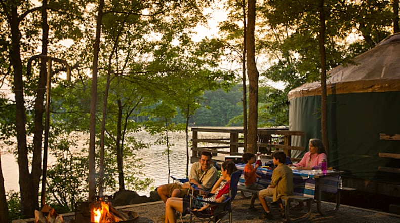 Fort Yargo State Park's yurts have access to a lake with a large swimming beach.