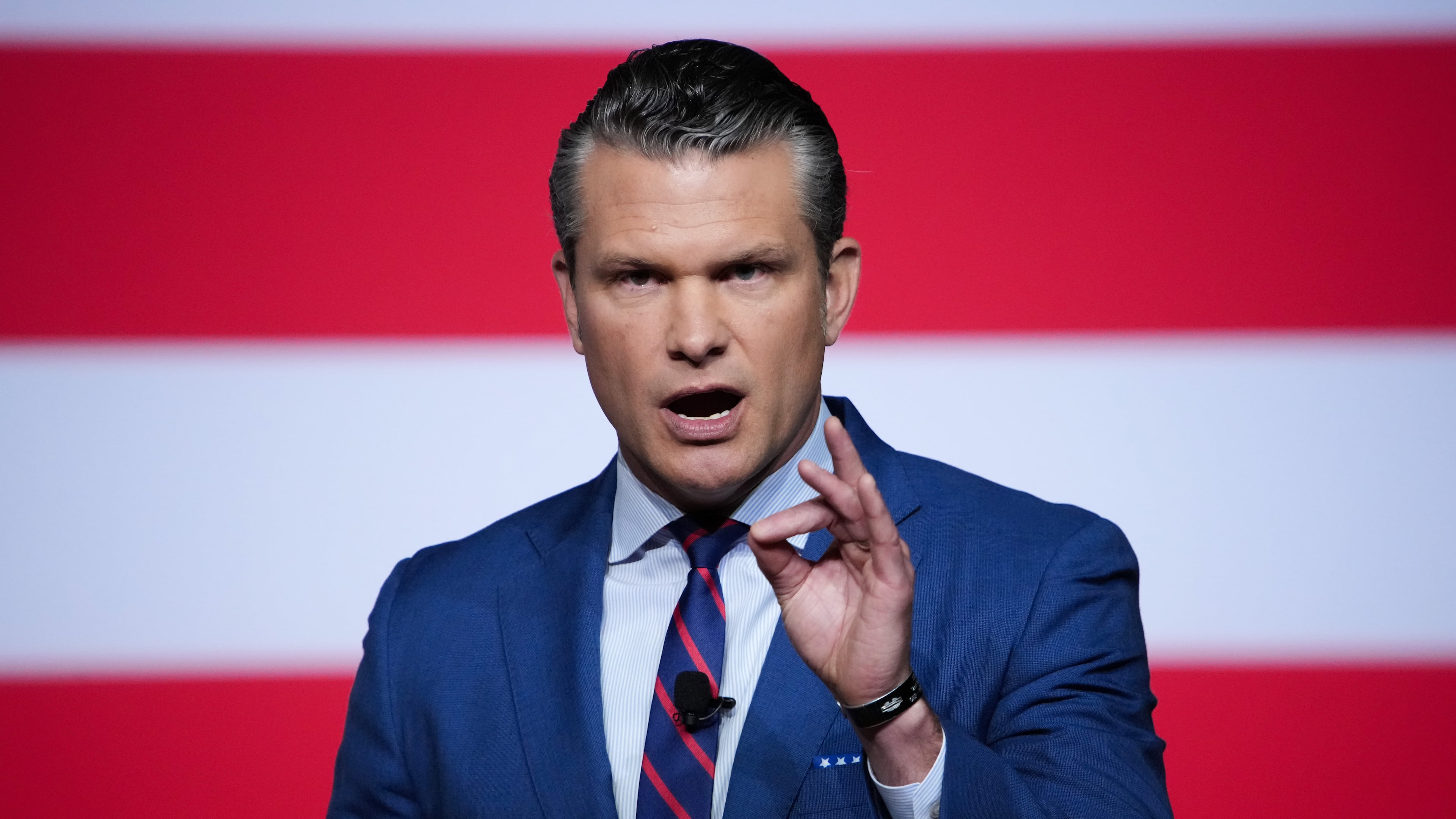 Secretary of Defense Pete Hegseth speaks to senior military leaders at Marine Corps Base Quantico, Tuesday, Sept. 30, 2025 in Quantico, Va. (Andrew Harnik/Pool via AP)