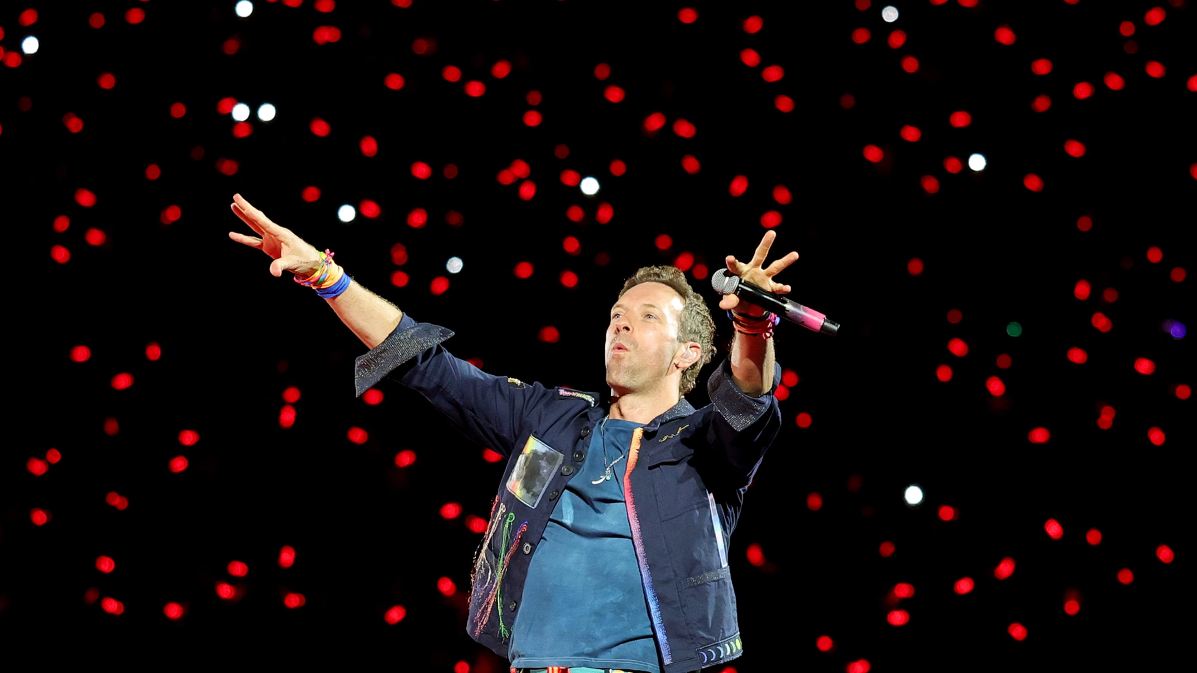 Chris Martin of Coldplay performs on a stop of the band's Music of the Spheres world tour at Allegiant Stadium, June 6, 2025, in Las Vegas. (Ethan Miller/Getty Images/TNS)