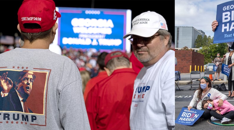 Supporters of President Donald Trump and former Vice President Joe Biden. (Atlanta Journal-Constitution)