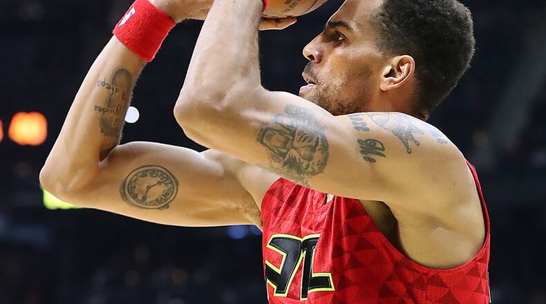 Thabo Sefolosha shoots for two against the Bucks in a NBA basketball game on Sunday, Jan. 15, 2017, in Atlanta. Curtis Compton/ccompton@ajc.com