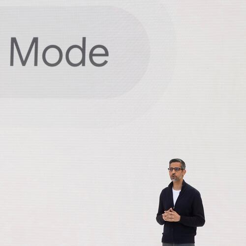 FILE - Alphabet CEO Sundar Pichai speaks at a Google I/O event in Mountain View, Calif., Tuesday, May 20, 2025. (AP Photo/Jeff Chiu, File)