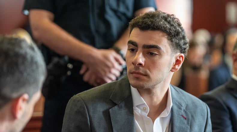 Luigi Mangione appears for a pre-trial hearing at Manhattan Criminal Court in New York, on Tuesday, Aug. 11, 2026. (David Dee Delgado/Pool Photo via AP)