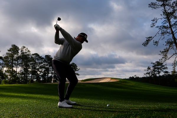 Thriston Lawrence, of South Africa, hits from the fairway on the second hole during the second round at the Masters golf tournament, Friday, April 11, 2025, in Augusta, Ga. (AP Photo/Julia Demaree Nikhinson)