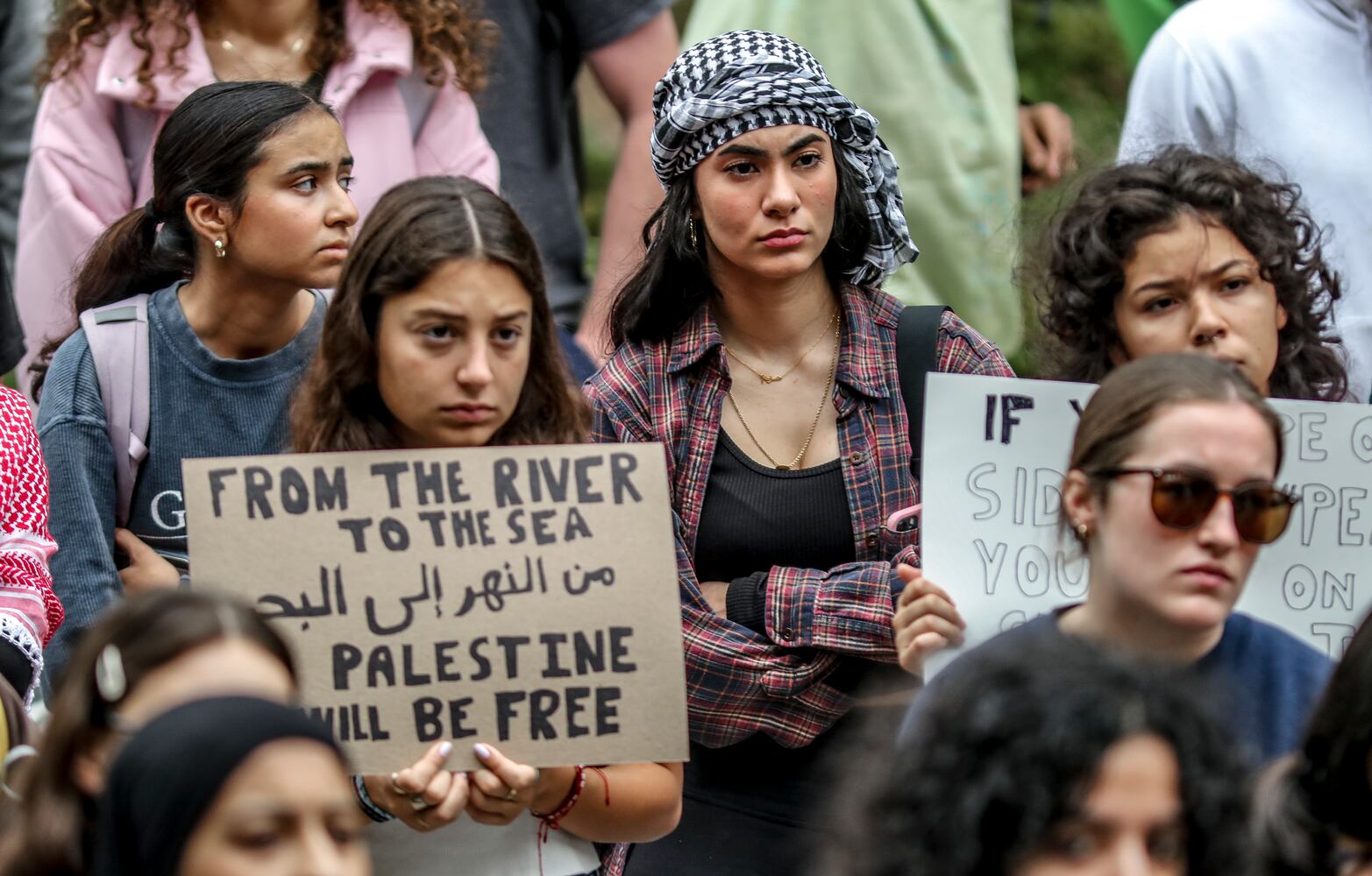 A student prayer rally "Solidarity with Palestine" occurred outside the student center on the Georgia Tech campus on Friday, Oct. 13, 2023, as Palestinians fled northern Gaza after Israel ordered them to evacuate while an Israeli ground attack loomed in the war against Hamas. (John Spink / John.Spink@ajc.com) 

