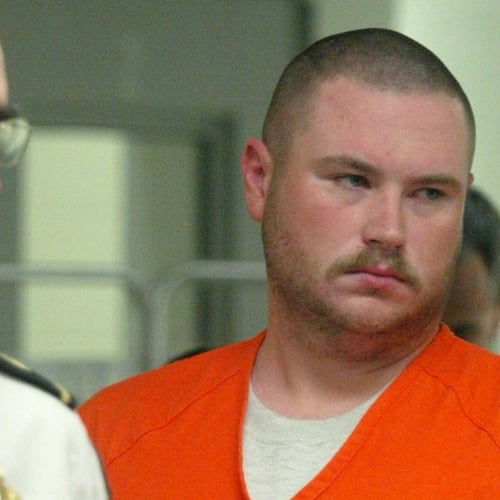 Stacey Ian Humphreys, seen here during an initial court appearance in Cobb County in 2003, is set to be executed on Wednesday, Sept. 16, 2026. He was convicted and sentenced to death for the murders of two Cobb County real estate agents. (John Sponk/AJC file photo)