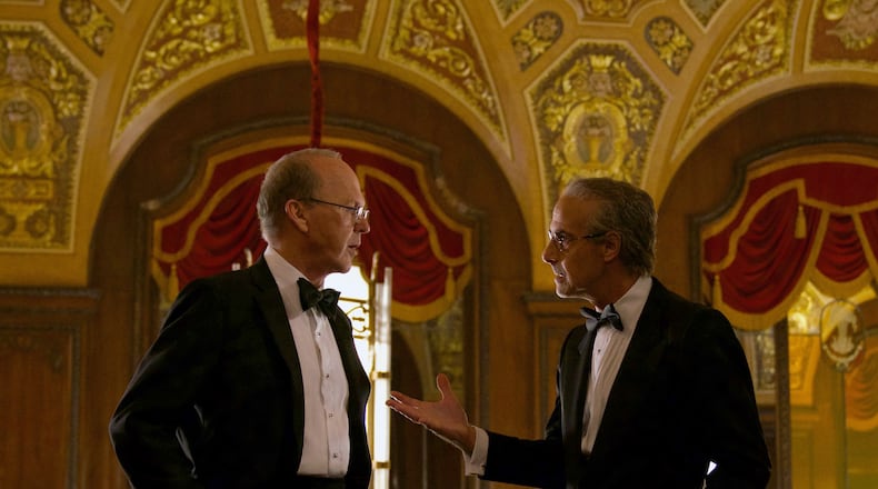 Michael Keaton as Kenneth Feinberg and Stanley Tucci as Charles Wolf in the Netflix film "Worth." Cr Monika Lek / Netflix
