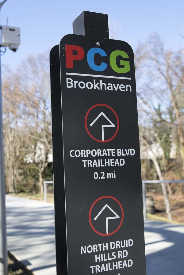 Informative signs line the newly developed Peachtree Creek Greenway.