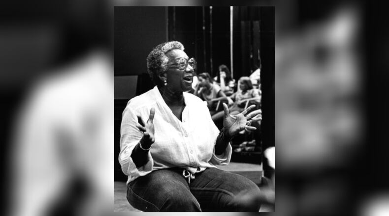 Playwright and theater director Vinnette Carroll talking to students at Miami-Dade Community College North Campus in 1980. Courtesy New York Public Library Archives and Savanna Washington