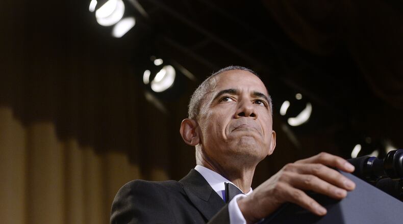 WASHINGTON, DC - APRIL 30: (AFP OUT) President Barack Obama speaks during the White House Correspondents' Association annual dinner on April 30, 2016 at the Washington Hilton hotel in Washington, DC. This is President Obama's eighth and final White House Correspondents' Association dinner (Photo by Olivier Douliery-Pool/Getty Images)