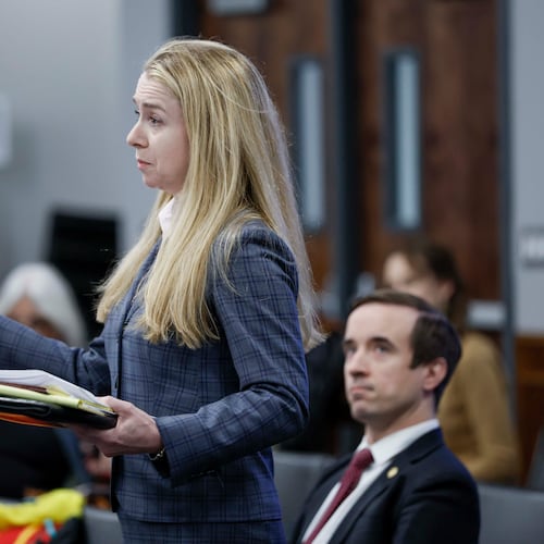 Catherine Bernard, an attorney for the Georgia Republican Assembly, speaks to the State Ethics Commission during preliminary hearings on campaign finance charges Thursday.
(Miguel Martinez/AJC)