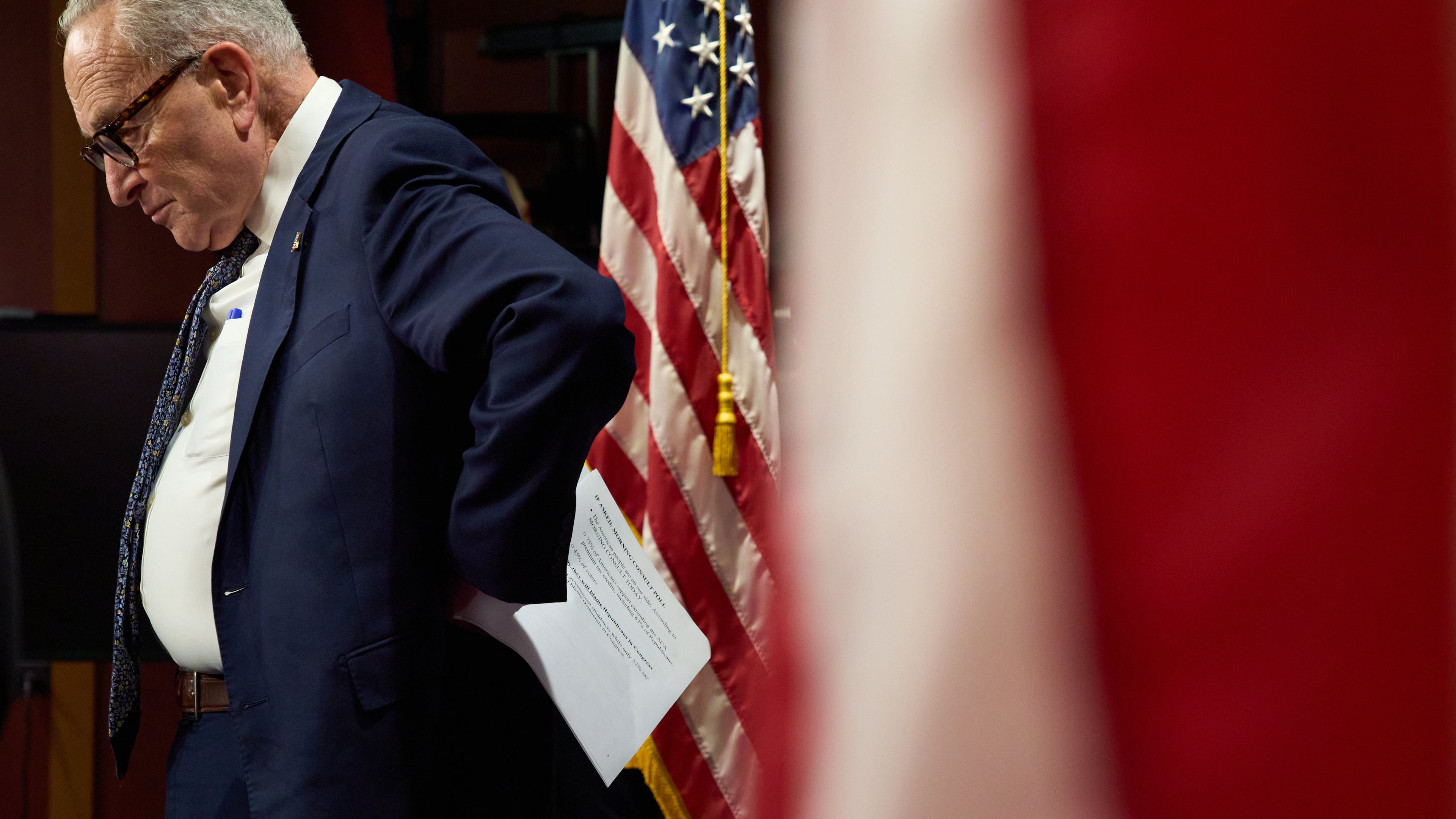Senate Minority Leader Chuck Schumer, D-N.Y., attends a news conference about the government shutdown, Tuesday, Sept. 30, 2025, on Capitol Hill, in Washington. (Jacquelyn Martin/AP)