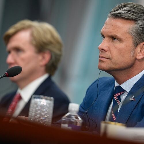 Defense Secretary Pete Hegseth listens during a meeting with Iraq's Prime Minister Ali al-Zaidi at the Pentagon Tuesday, July 14, 2026, in Washington. (Al Drago/Pool via AP)