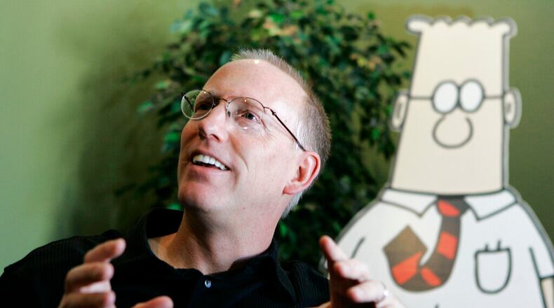 Scott Adams, creator of the comic strip "Dilbert," talks about his work in his studio in Dublin, Calif., in 2006. (AP Photo/Marcio Jose Sanchez)