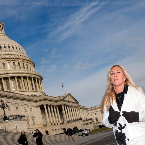Marjorie Taylor Greene — pictured arriving at a news conference in November — resigned as a U.S. representative, and 22 candidates will face off in a special election to fill her seat March 10. If no candidate receives a majority of the vote, the top two will advance to a runoff April 7. (Julia Demaree Nikhinson/AP)