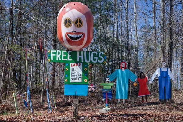Granger uses reclaimed materials to create statuary at World Famous SamG Land in Clarkesville. The figure with the large head is one of many self-portraits. Contributed by Fred Scruton