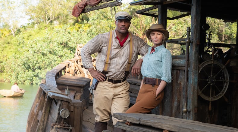 Dwayne Johnson as Frank and Emily Blunt as Lily in JUNGLE CRUISE. Photo by Frank Masi. © 2020 Disney Enterprises, Inc. All Rights Reserved.