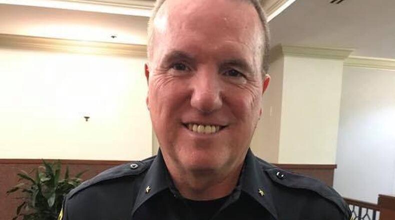 Dunwoody Police Chief Billy Grogan displays his Super Bowl 53 badge.