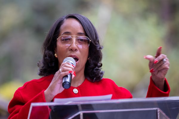 Fulton County Commissioner Mo Ivory speaks at the groundbreaking ceremony for the Roderick Gay Botanical Garden in College Park on Thursday, Oct. 30, 2025. (Arvin Temkar/AJC)