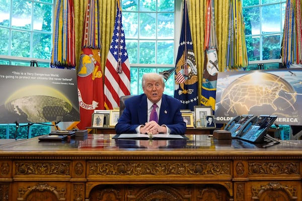 President Donald Trump speaks in the Oval Office of the White House, Tuesday, May 20, 2025, in Washington. (AP Photo/Alex Brandon)