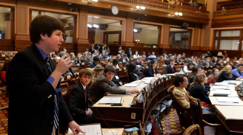 The Georgia Youth Assembly, shown here meeting in 2013 at the Capitol, provides students in grades 9-12 the opportunity to learn about state government. Students discuss current issues with state administrators, elected officials and students from high schools across Georgia. AJC file photo.