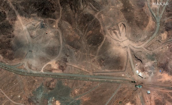 This Tuesday, June 24, 2025, satellite image provided by Maxar Technologies shows damage at Fordo enrichment facility after strikes in Iran on June 23. (Maxar Technologies via AP)