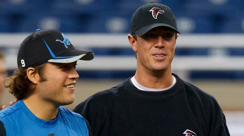 Matthew Stafford and Matt Ryan teamed up on the hardwood.