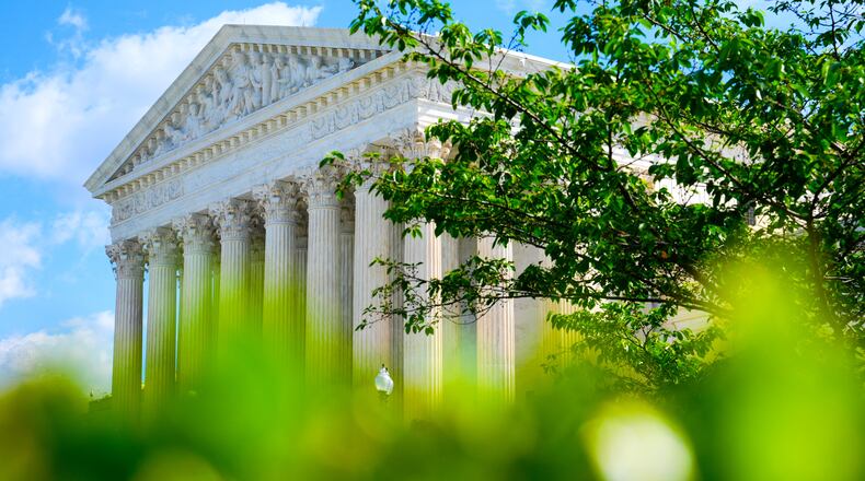 The U.S. Supreme Court is seen Friday, April 17, 2026, in Washington. (AP Photo/Mariam Zuhaib)