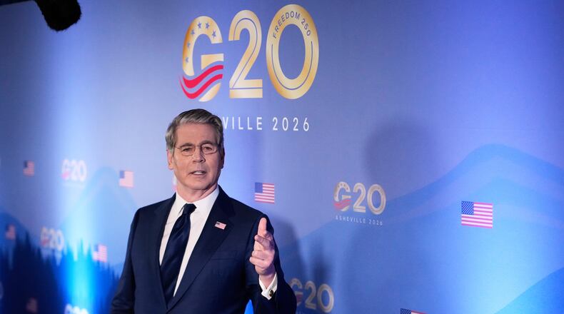 Treasury Secretary Scott Bessent speaks to reporters at the G20 Finance Ministerial in Asheville, N.C., Tuesday, Sept. 1, 2026.(AP Photo/Gerald Herbert)