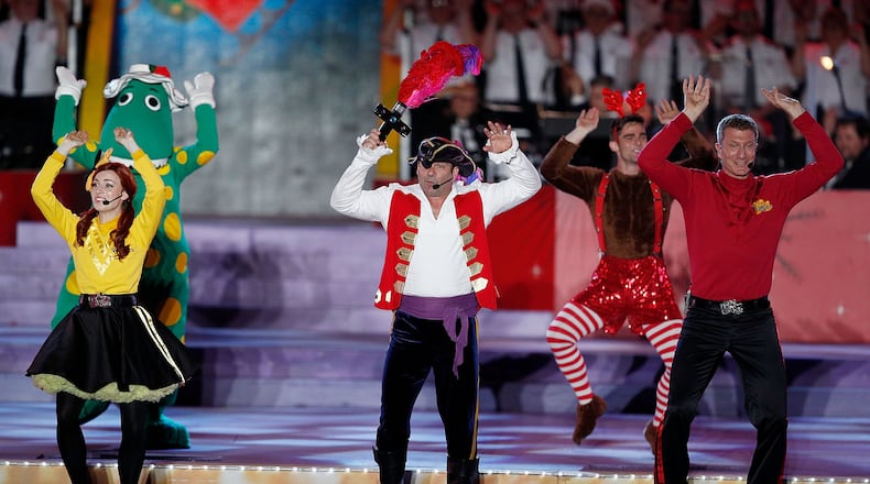 SYDNEY, AUSTRALIA - DECEMBER 17:  The Wiggles perform during Woolworths Carols in the Domain on December 17, 2017 in Sydney, Australia. Woolworths Carols in the Domain is Australia's largest Christmas concert featuring some of Australia and the world's best-loved artists performing Christmas songs and carols.  (Photo by Zak Kaczmarek/Getty Images for Active TV)