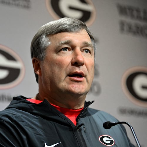 Georgia head coach Kirby Smart, whose Bulldogs won three SEC titles his first nine seasons leading Georgia and appeared in seven of the past eight SEC championship games, is a proponent for keeping the league title games. (Hyosub Shin/AJC)