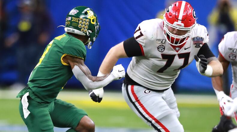 January 1, 2020 New Orleans: Cade Mays started at left tackle for Georgia against Baylor in the Sugar Bowl at the Superdome on Wednesday, January 1, 2020, in New Orleans. He has since transferred to Tennessee. Curtis Compton ccompton@ajc.com