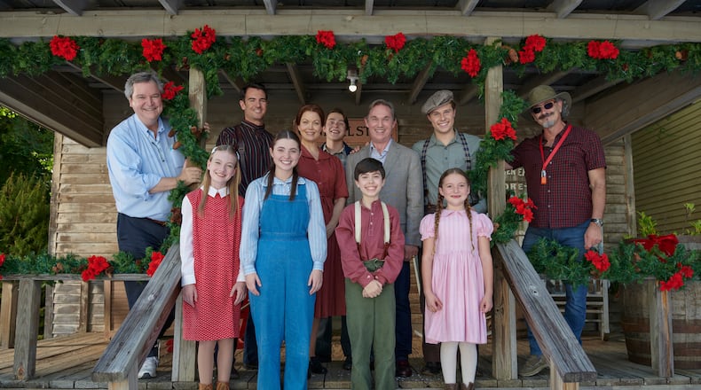 "The Waltons: Homecoming": Executive producer Sam Haskell (from left), Ben Lawson as John Walton, Bellamy Young as Olivia Walton, Christian Finlayson as Jason Walton, Richard Thomas, Logan Shroyer as John-Boy Walton, Tatum Sue Matthews as Erin Walton, Marcelle LeBlanc as Mary Ellen Walton, Samuel Goergon as Jim-Bob Walton, Callaway Corrick as Elizabeth Walton, and director Lev L. Spiro. Tom Griscom/The CW