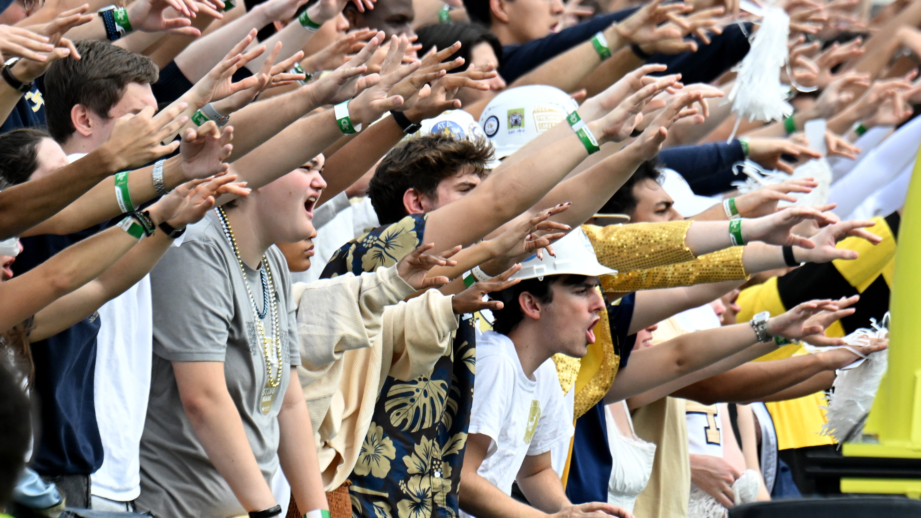 Georgia Tech fans cheer during the first half of an NCAA college football game at Georgia Tech's Bobby Dodd Stadium, Saturday, November 9, 2024, in Atlanta. (Hyosub Shin / AJC)