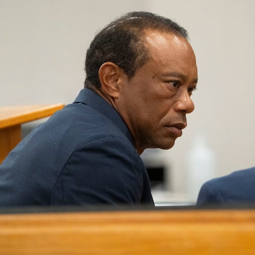 Tiger Woods appears in County Judge Darren Steele's courtroom for a plea hearing from an arrest in March, at the Martin County Courthouse in Stuart, Fla., Wednesday, Sept. 2, 2026. (Crystal Vander Weit/Treasure Coast Newspapers via AP, Pool)